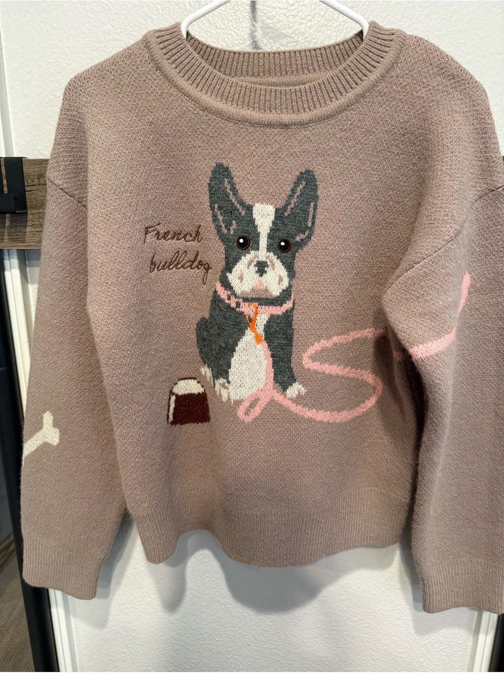 English Factory Pink and Gray French Bulldog Knit Sweater